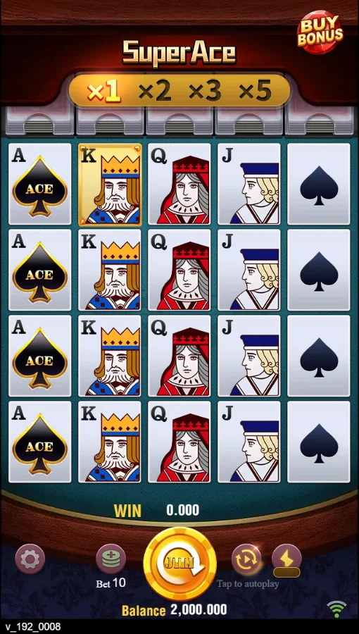 Original JILI Super Ace demo showing the card grid and spin controls